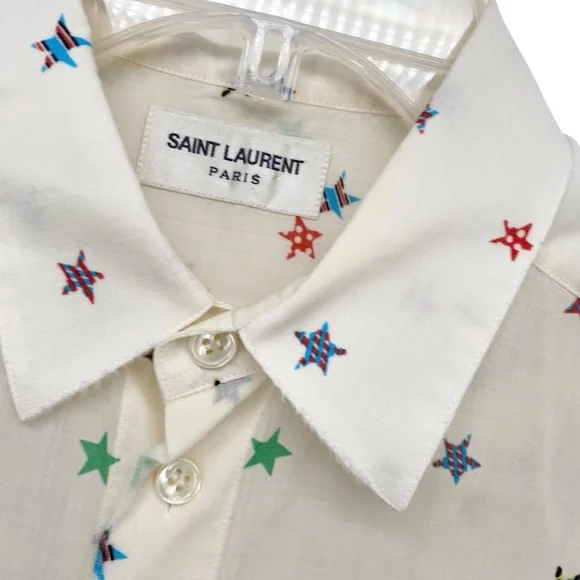 Saint Laurent Star Print Short Sleeve Button Down Shirt